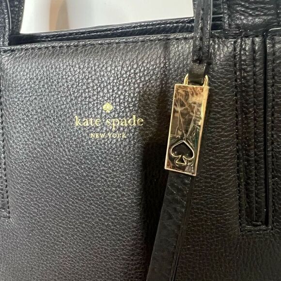 Kate Spade Grey Street Dominique Black Leather Satchel Purse Gold Hardware Tasse - Picture 6 of 15